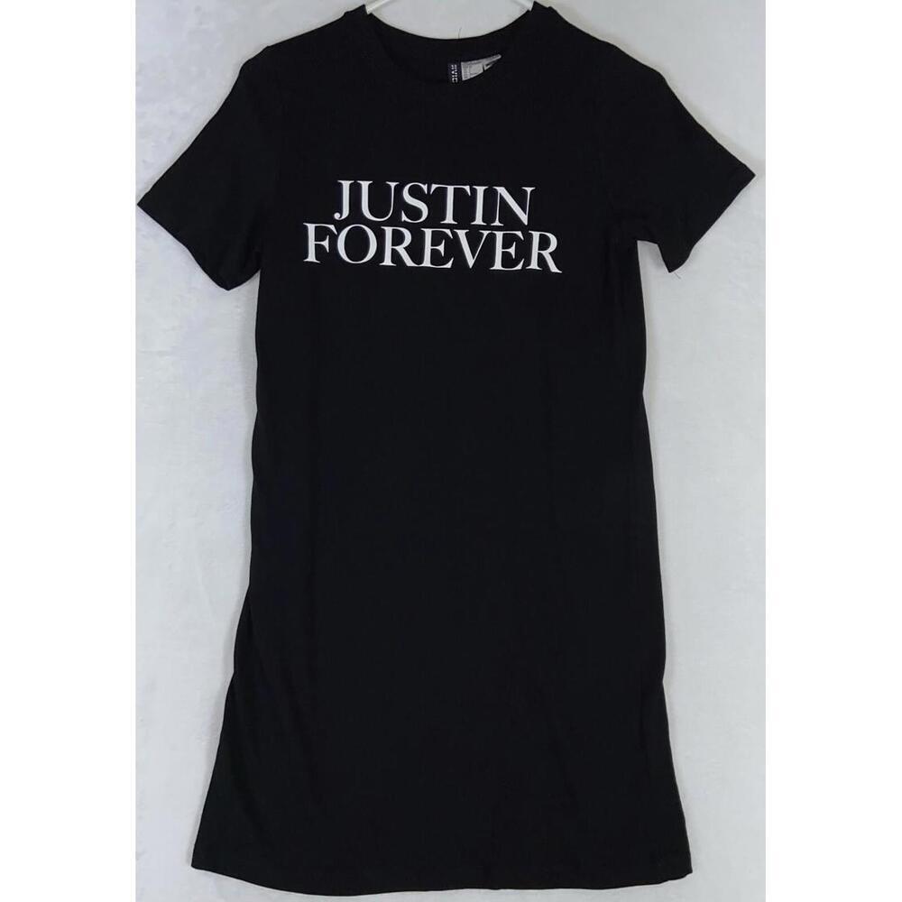 Justin Bieber Forever T-Shirt Dress Black Sz 2 Extra Small Womens H&M Divided